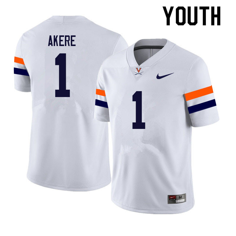 Youth #1 Paul Akere Virginia Cavaliers College Football Jerseys Sale-White - Click Image to Close
